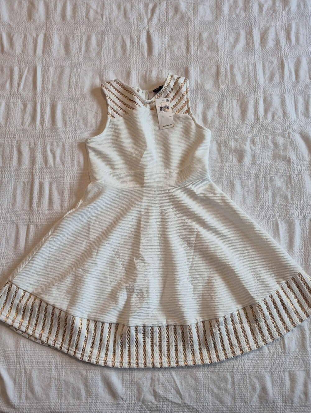 Pink & Violet girls sleeveless skater style dress white with bronze NEW